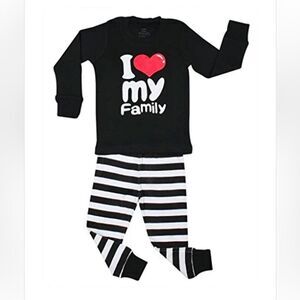 Elowel "I Love Family" 2 Piece Pajama Set 100% Cotton Size 12/18 months New